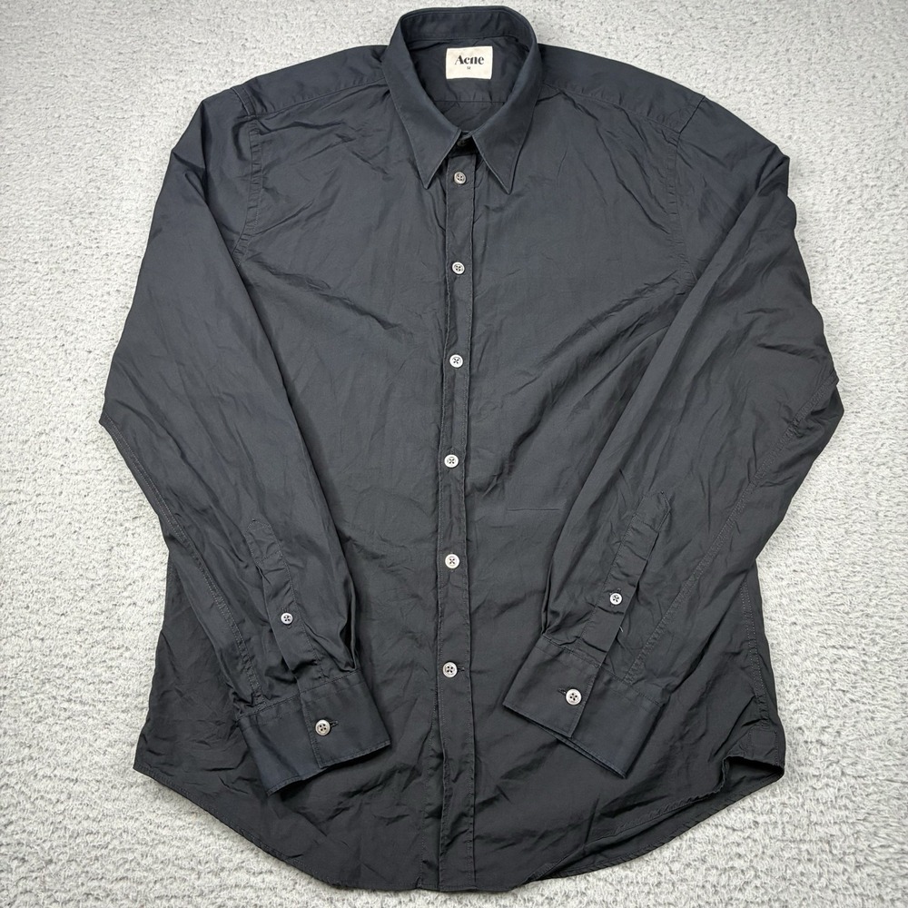 Vintage Acne Studios Shirt Men's 52 Black Dress Button Up Long Sleeve Black